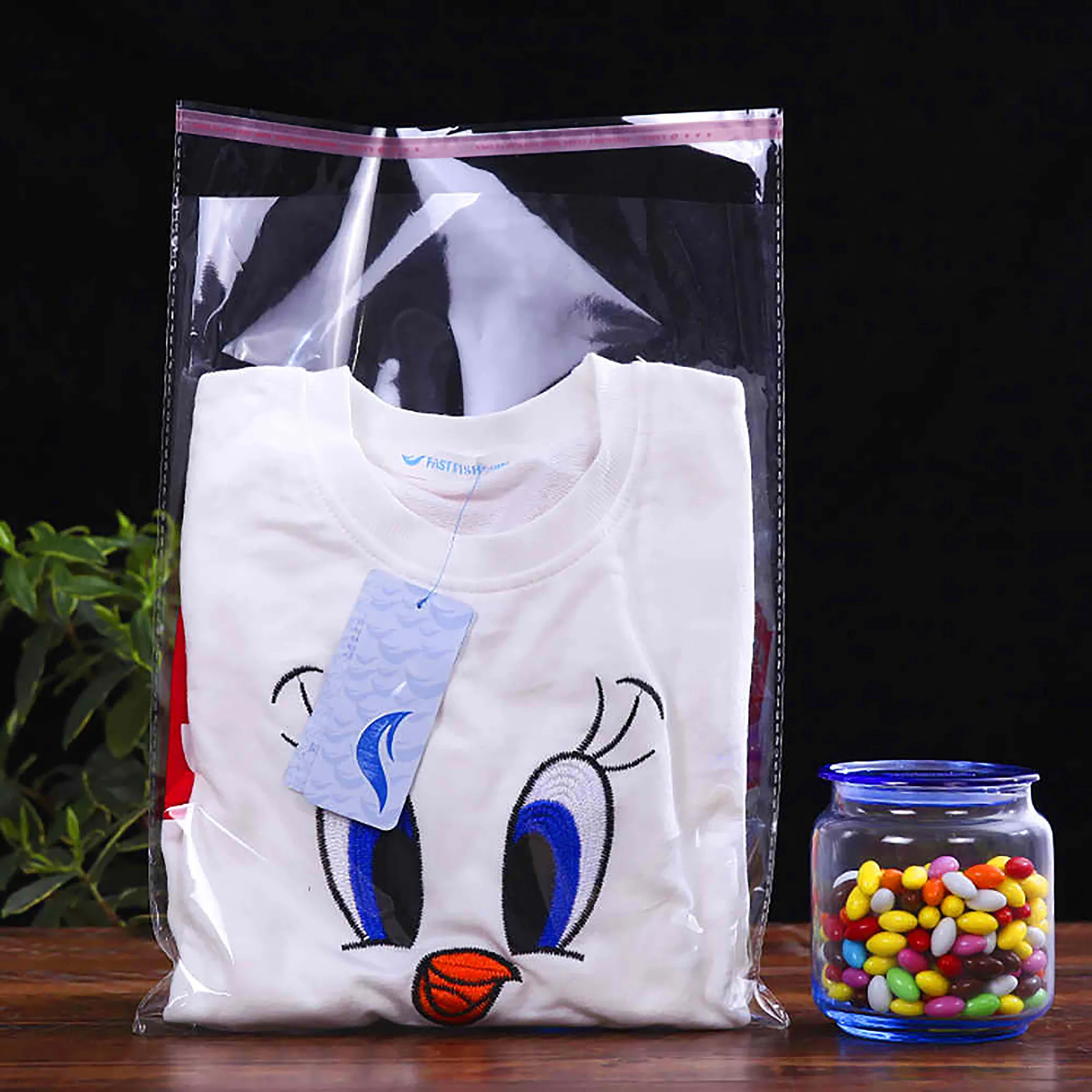 bolsa de celofan con lengua y pegamento